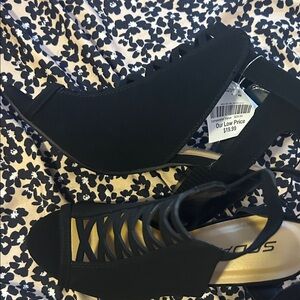 Soda Black Strappy Heels